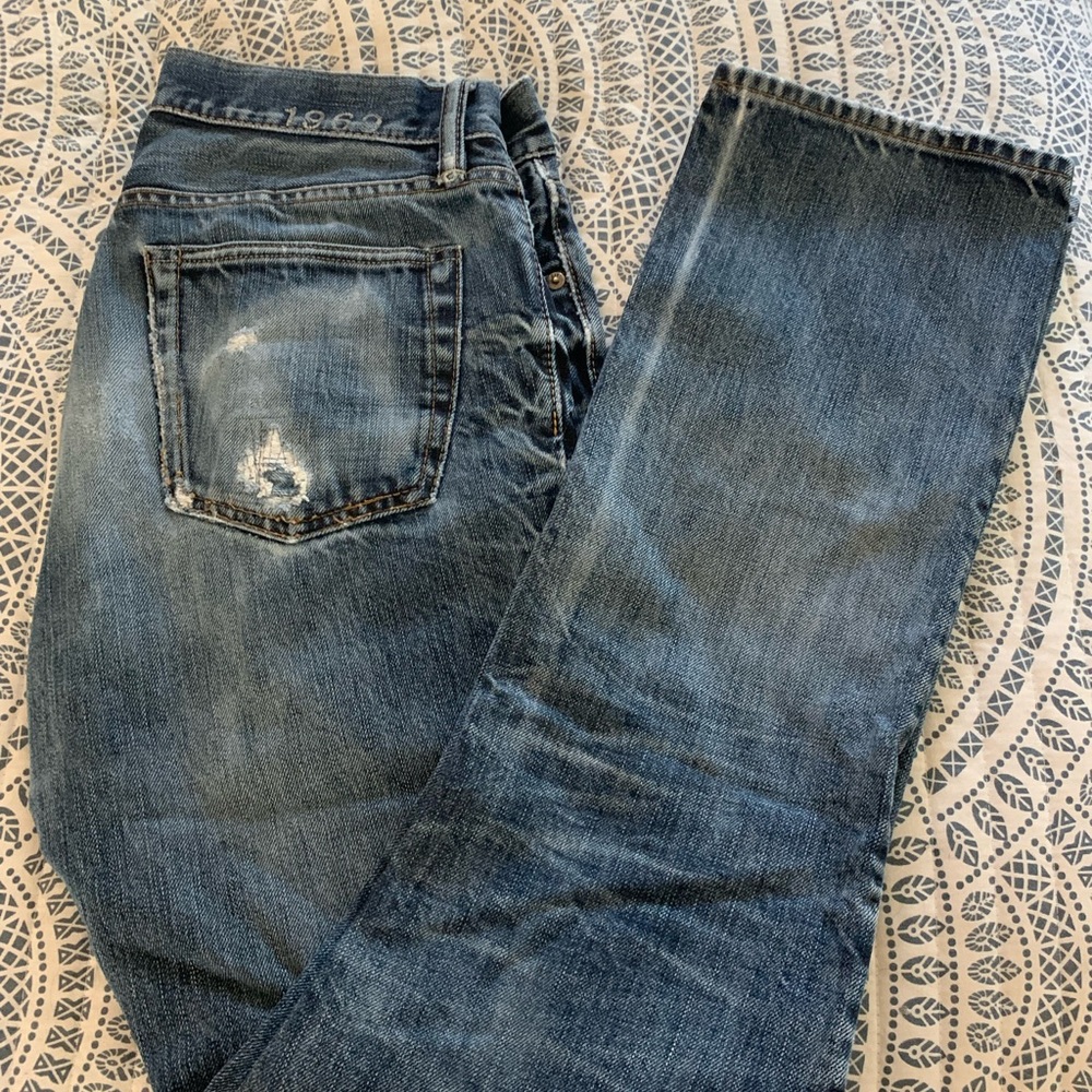 GAP Blue Straight Jeans with Distressing and Fading